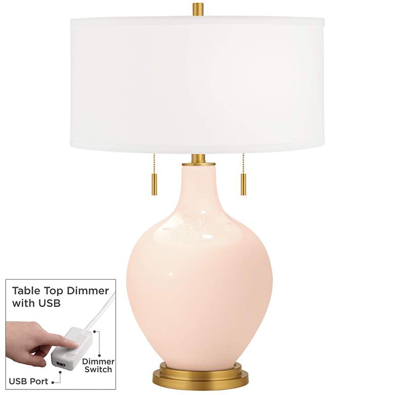 Image 1 Linen Toby Brass Accents Table Lamp with Dimmer