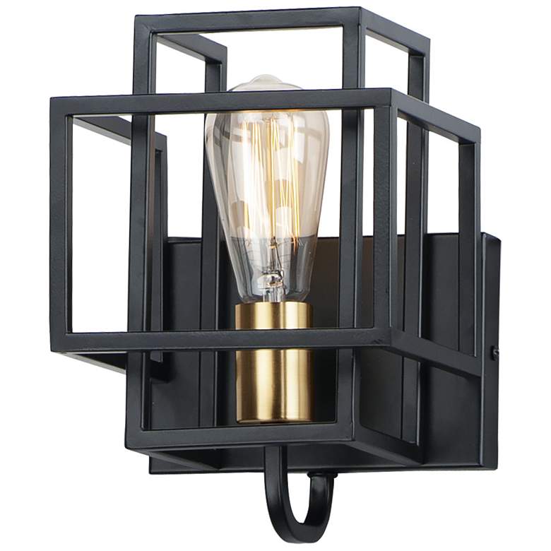 Image 1 Liner 1-Light 7 inch Wide Black/Satin Brass Wall Sconce