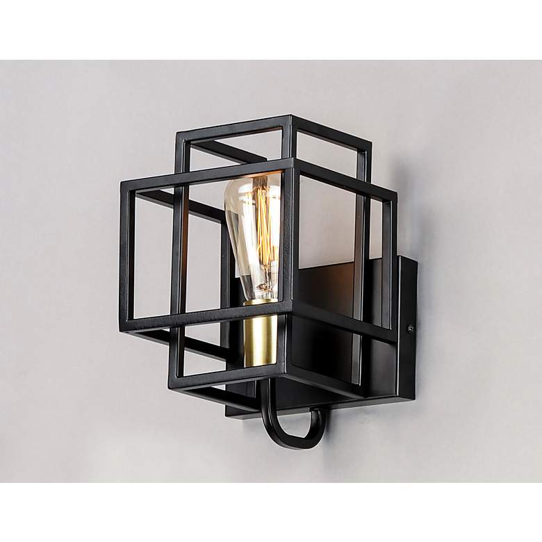 Image 1 Liner 1-Light 7" Wide Black/Satin Brass Wall Sconce