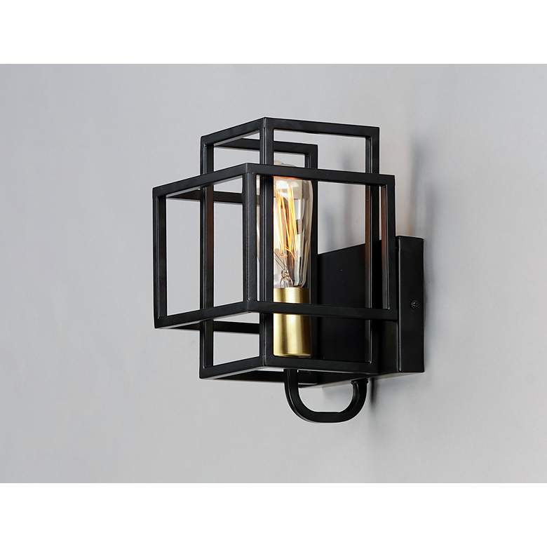 Image 4 Liner 1-Light 7" Wide Black/Satin Brass Wall Sconce more views