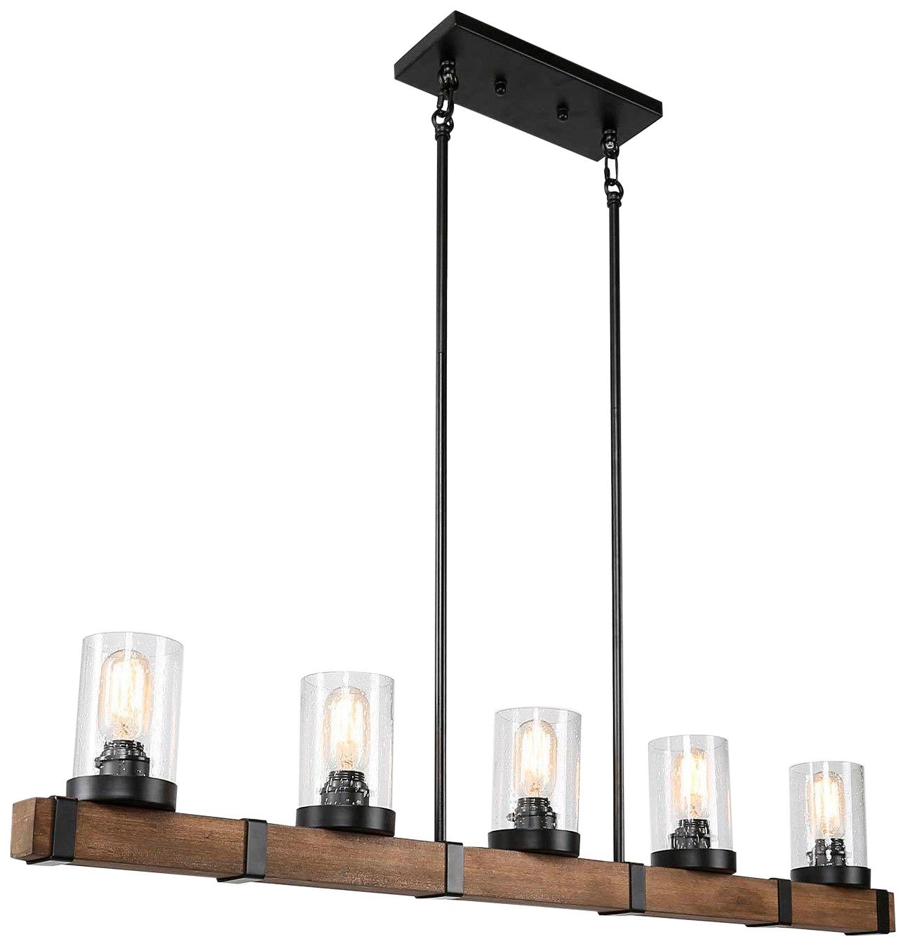 Liness 43" Wide Glass and Natural Wood 5-Light Island Chandelier