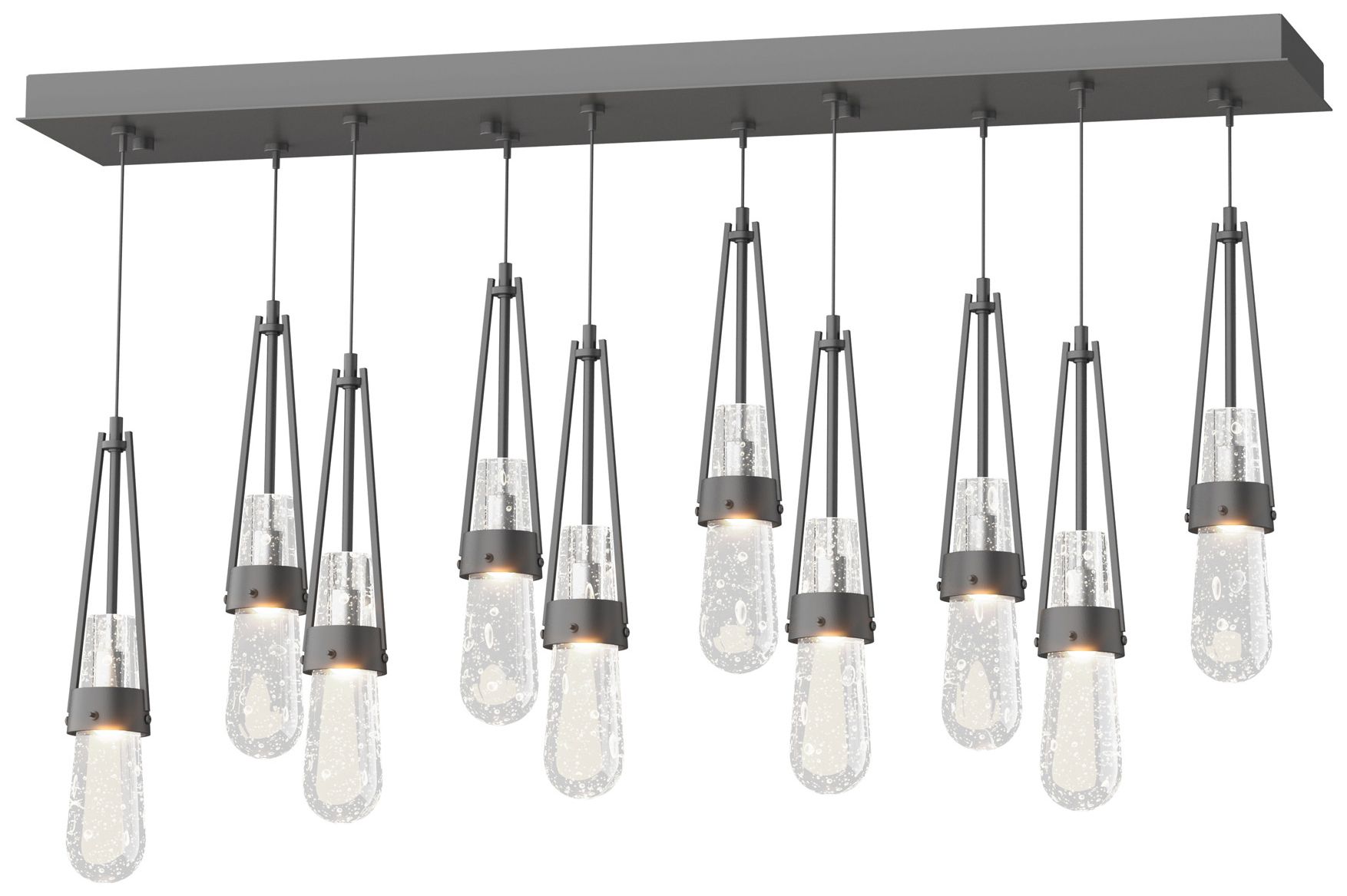 Link 10-Light Blown Rectangular Pendant Black Clear Bubble Made to Order