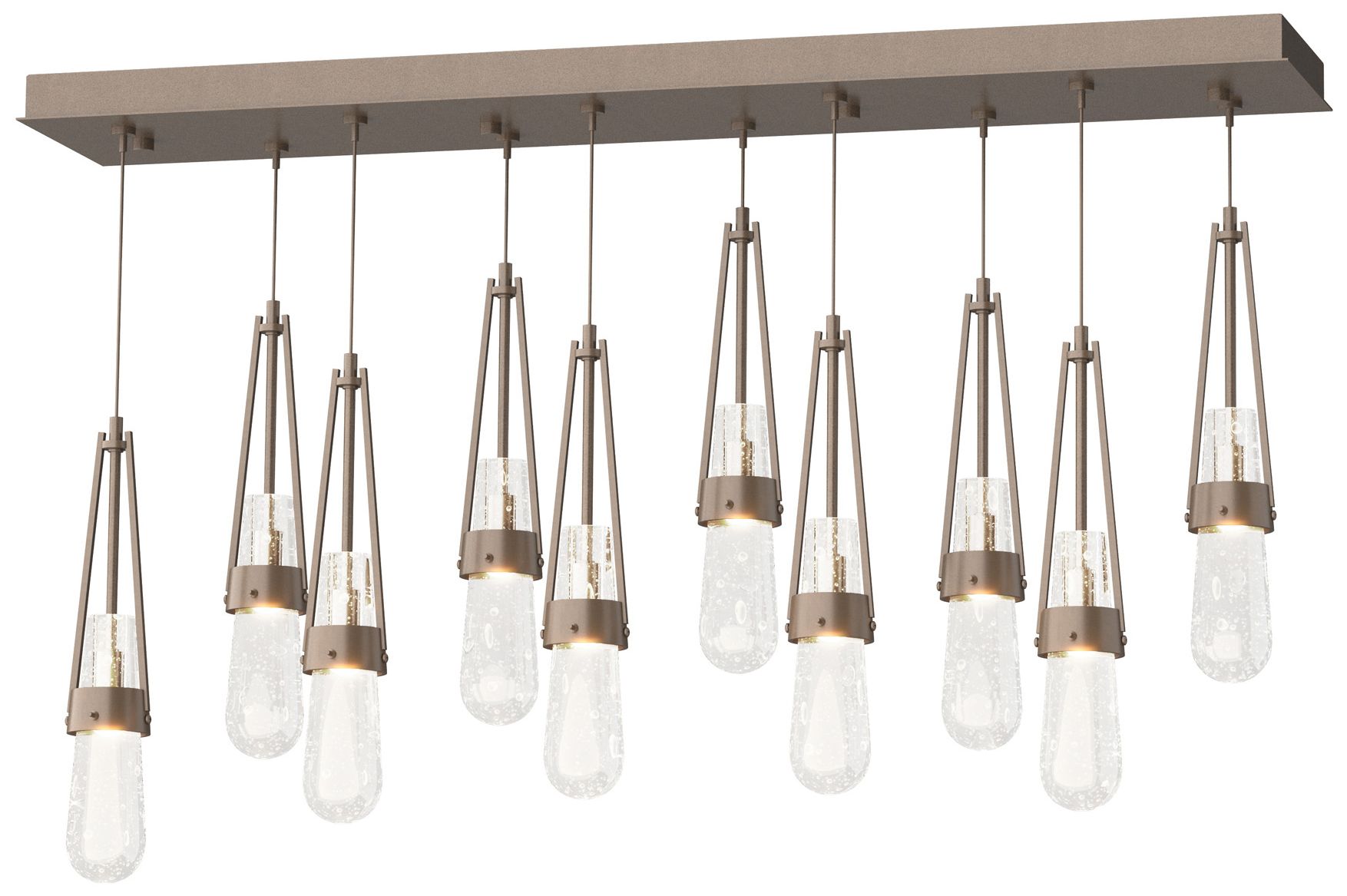 Link 10-Light Blown Rectangular Pendant Bronze Clear Bubble Made to Order