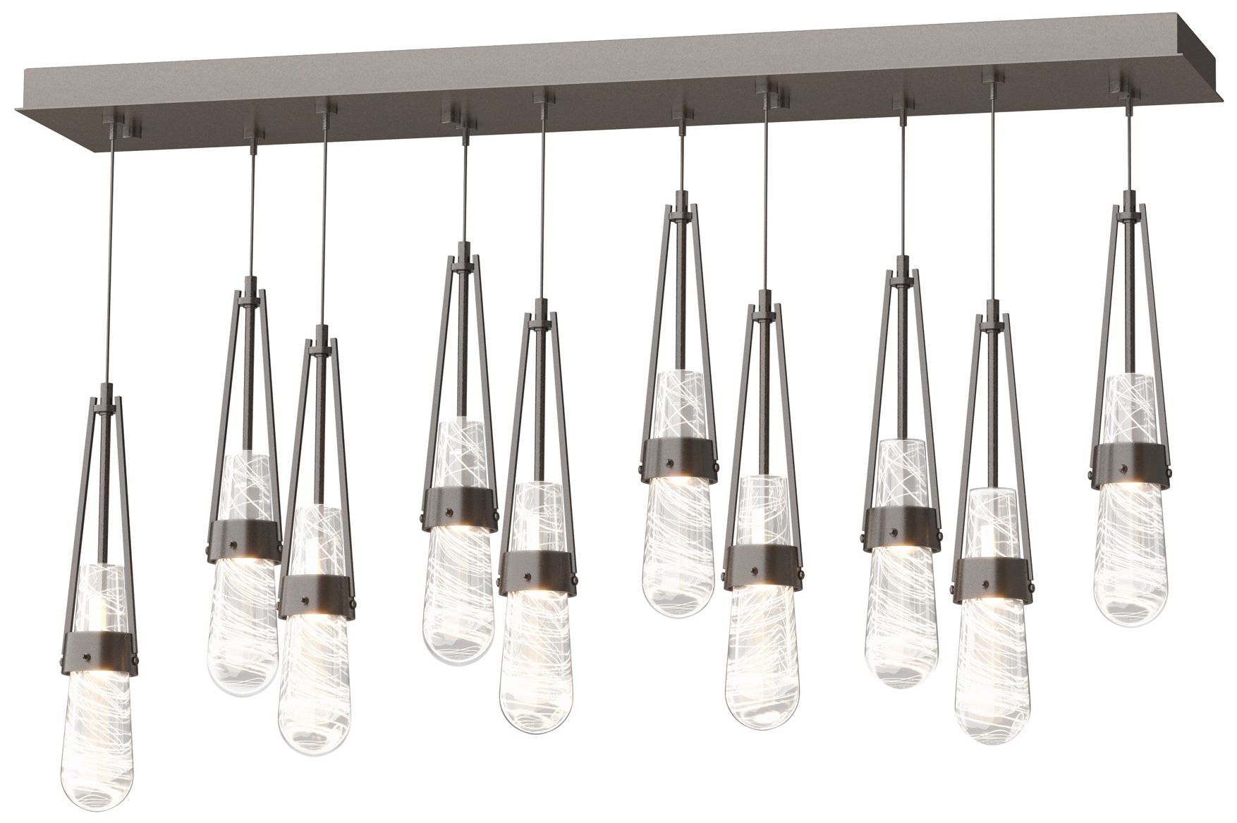 Link 10-Light Blown Rectangular Pendant Bronze Clear White Made to Order