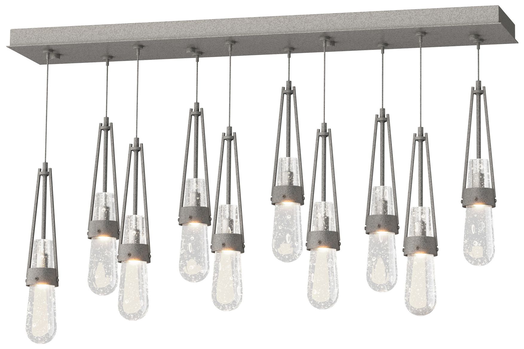 Link 10-Light Blown Rectangular Pendant - Iron - Clear Bubble Made to Order