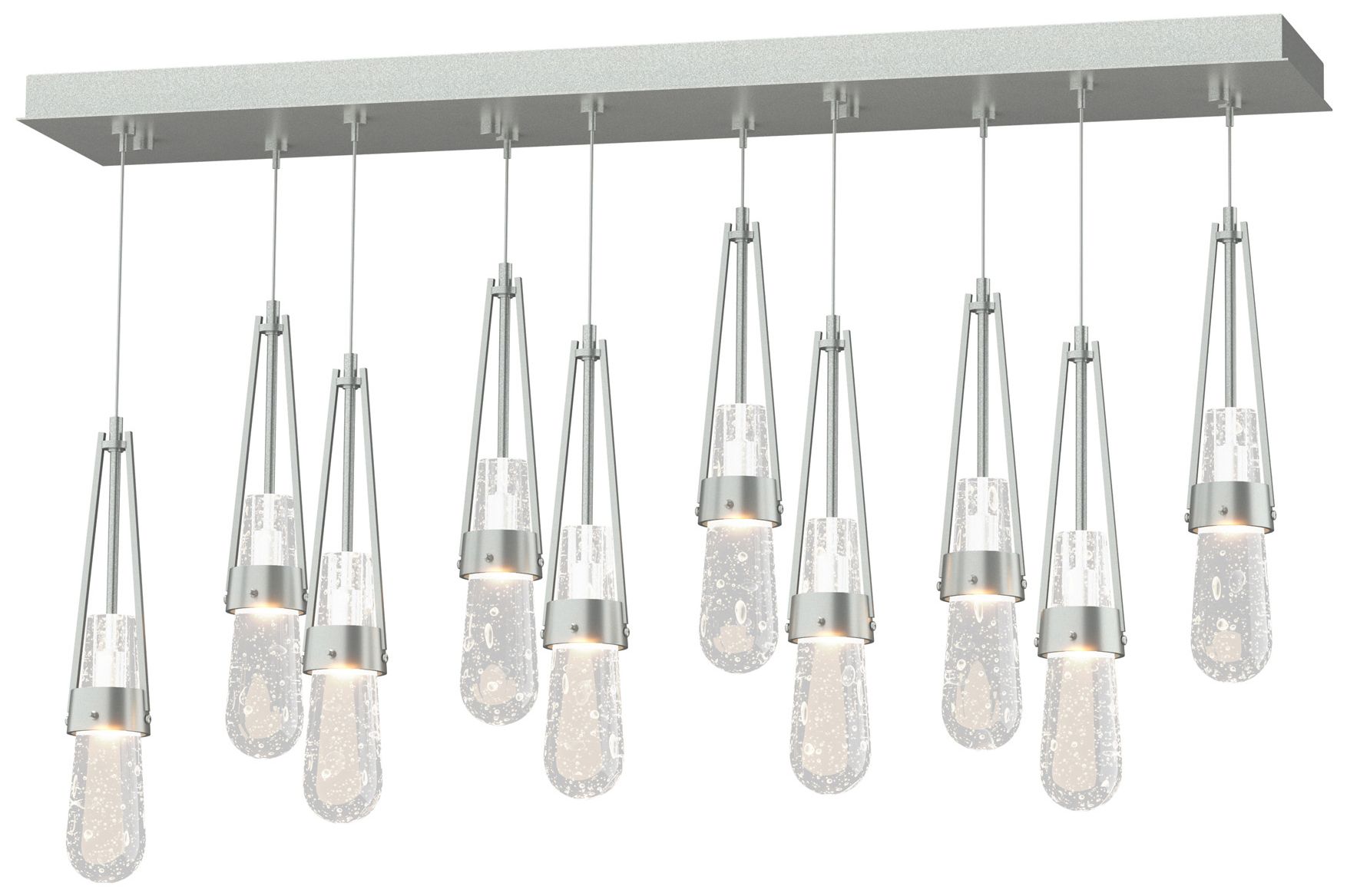 Link 10-Light Blown Rectangular Pendant Platinum Clear Bubble Made to Order