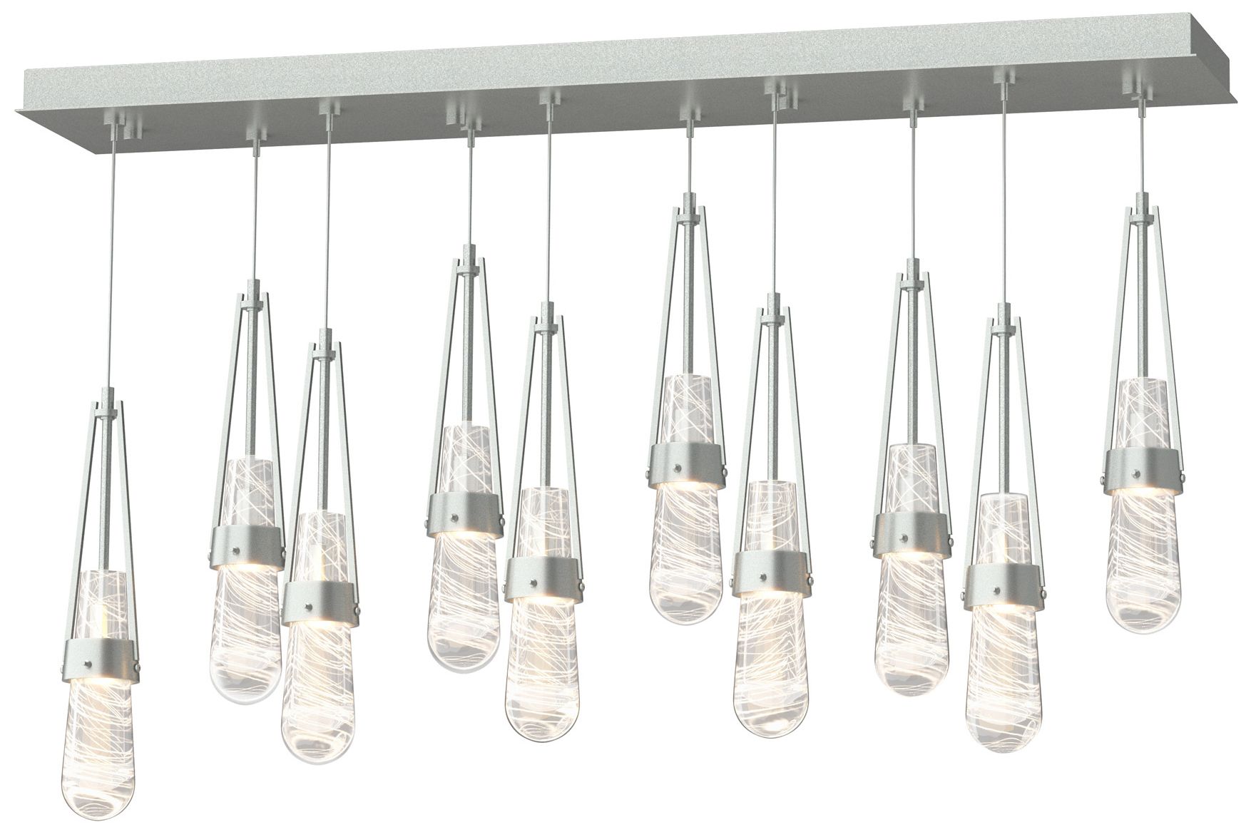 Link 10-Light Blown Rectangular Pendant Platinum Clear White Made to Order