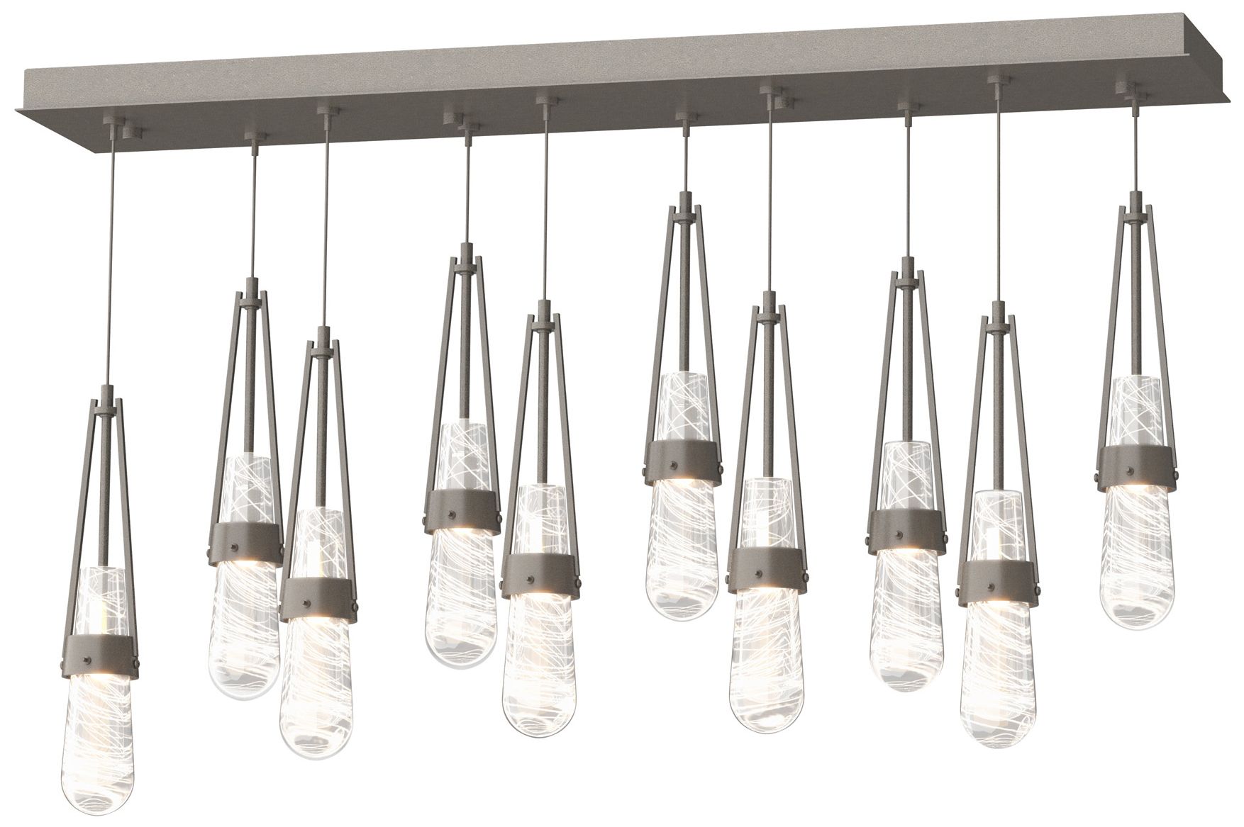 Link 10-Light Blown Rectangular Pendant Smoke Clear White Made to Order