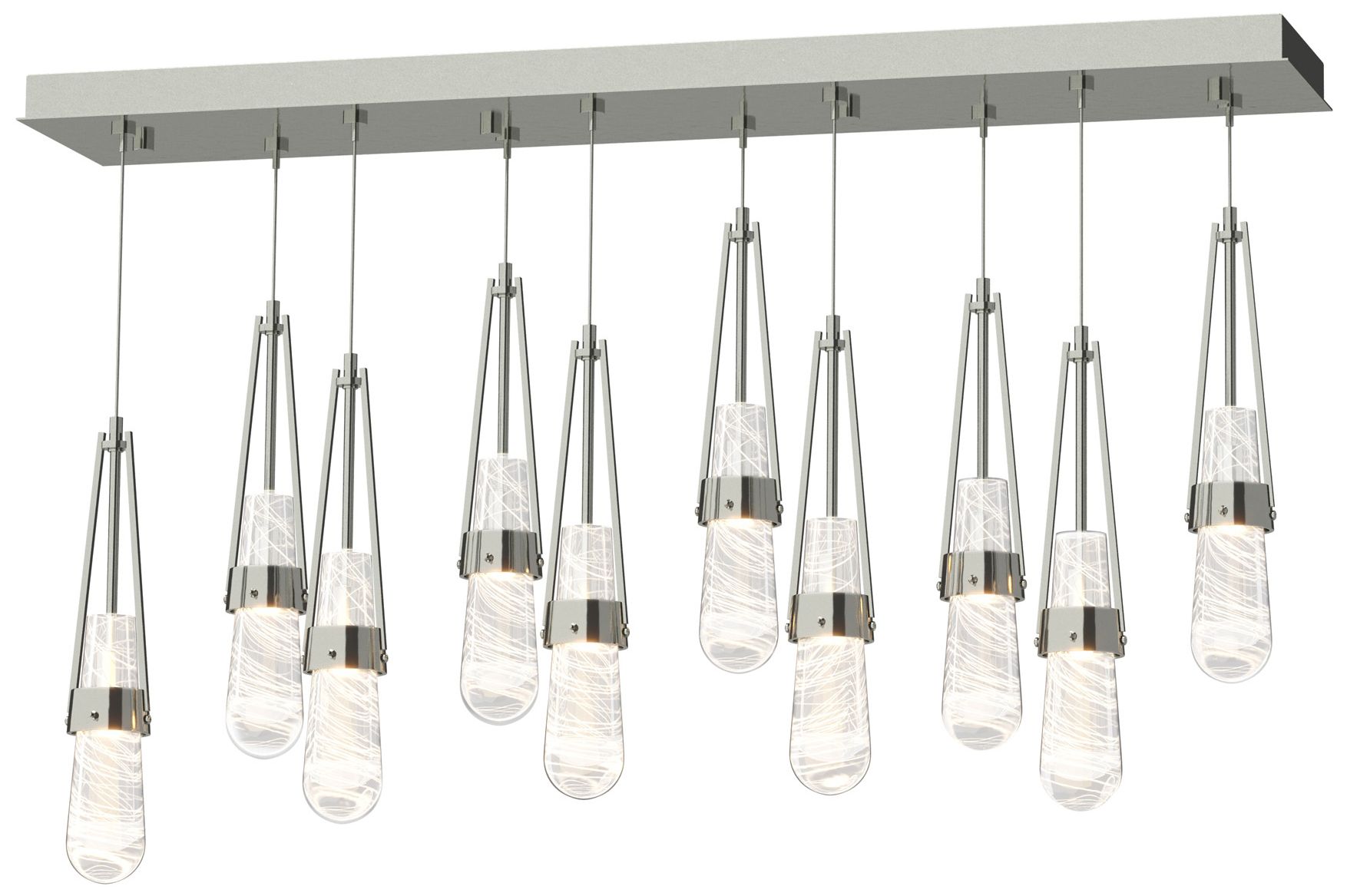 Link 10-Light Blown Rectangular Pendant Sterling Clear White Made to Order