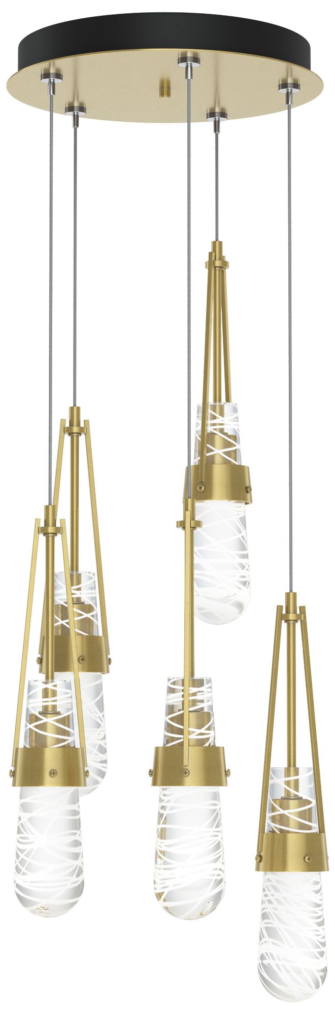 Link 13" 5-Light Brass Long Pendant White Threaded Glass Made to Order