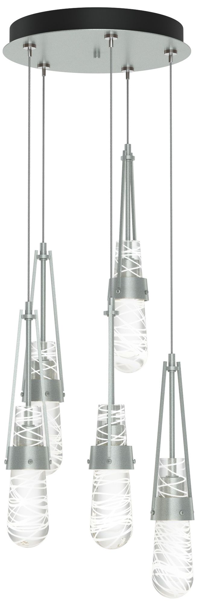 Link 13" 5-Light Platinum Long Pendant White Threaded Glass Made to Order