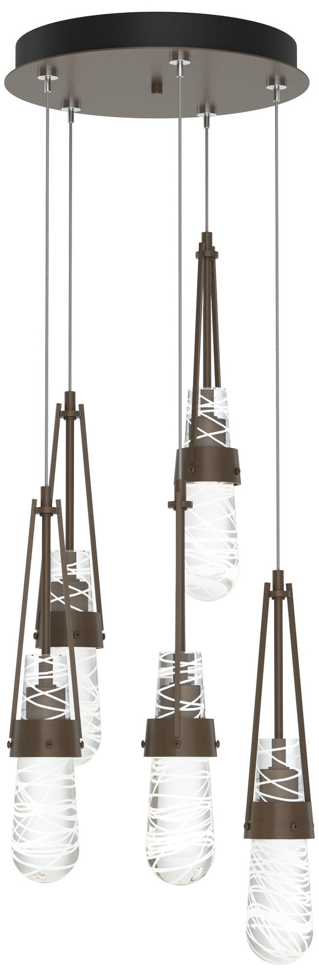 Link 13" 5-Bronze Long Pendant w/Clear White Threaded Glass Made to Or