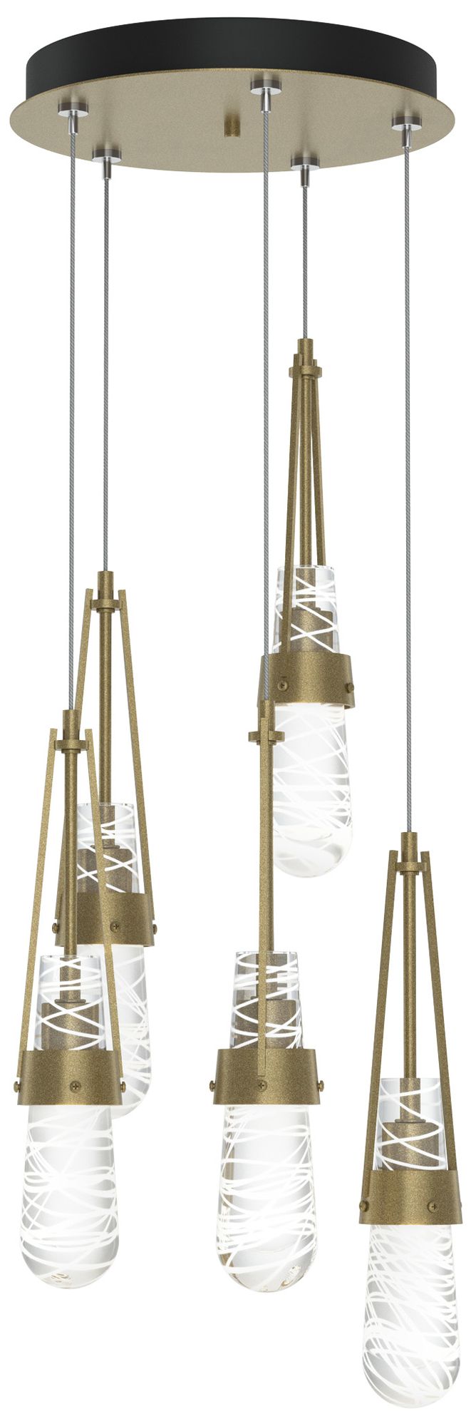 Link 13" 5-Light Gold Long Pendant White Threaded Glass Made to Order