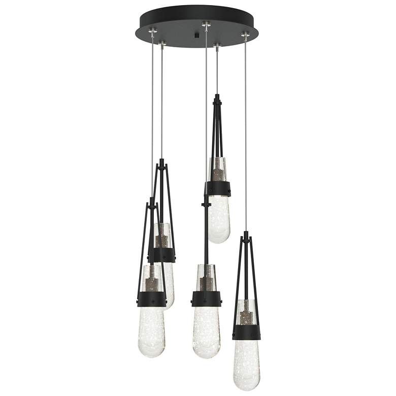 Image 1 Link 13" Wide 5-Light Black Long Pendant With Clear Bubble Glass Shade