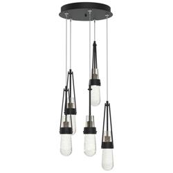Link 13&quot; Wide 5-Light Black Long Pendant With Clear Bubble Glass Shade