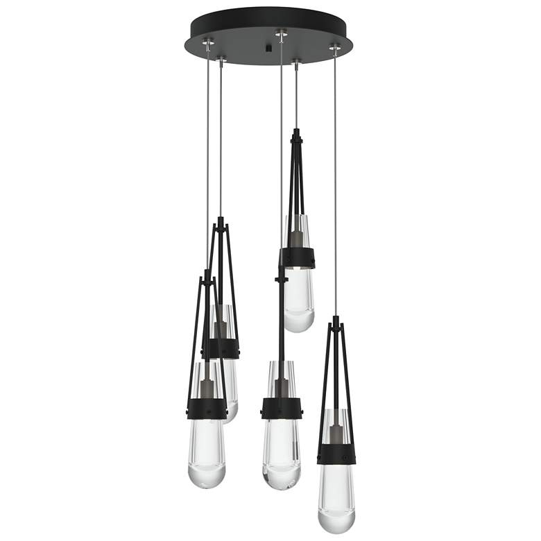Image 1 Link 13 inch Wide 5-Light Black Long Pendant With Clear Glass Shade