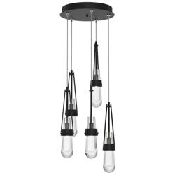 Link 13&quot; Wide 5-Light Black Long Pendant With Clear Glass Shade