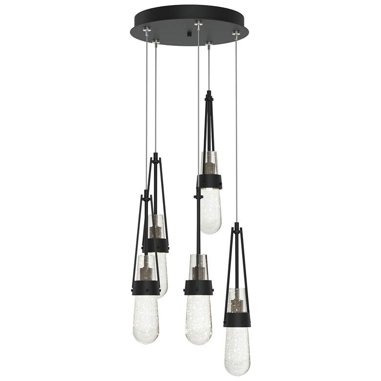 Image 1 Link 13" Wide 5-Light Black Standard Pendant With Bubble Glass Shade