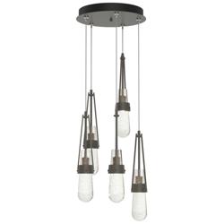 Link 13&quot; Wide 5-Light Dark Smoke Long Pendant With Clear Bubble Glass