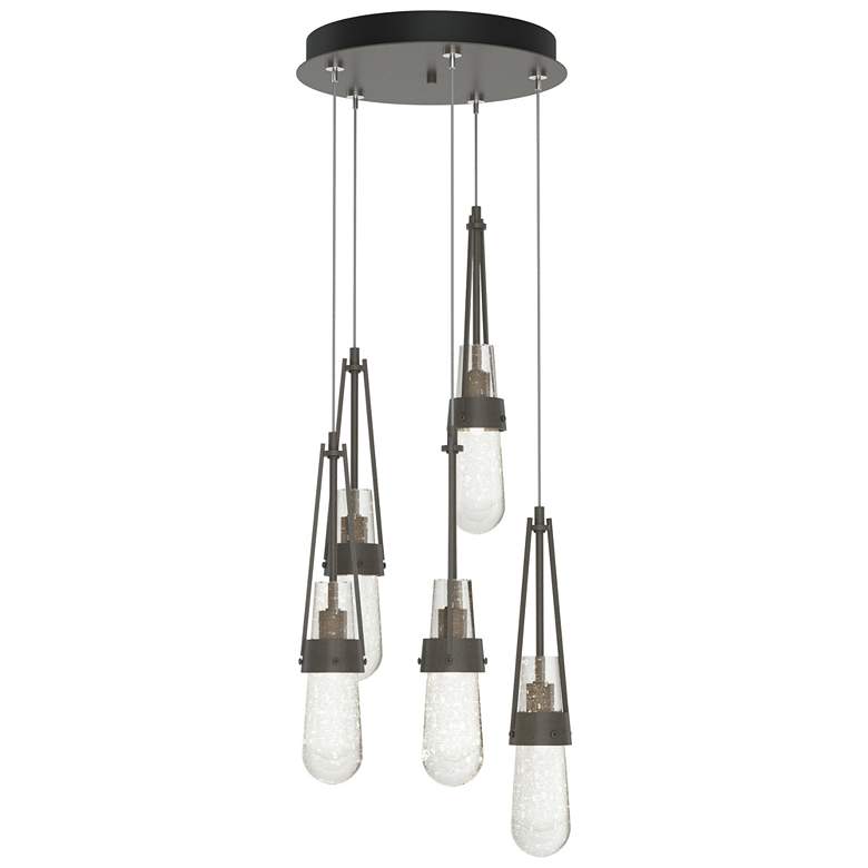 Image 1 Link 13 inch Wide 5-Light Dark Smoke Long Pendant With Clear Bubble Glass 
