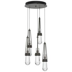 Link 13&quot; Wide 5-Light Dark Smoke Long Pendant With Clear Glass Shade