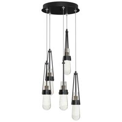 Link 13&quot; Wide 5-Light Ink Long Pendant With Clear Bubble Glass Shade