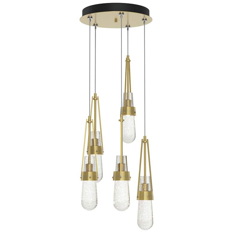 Image 1 Link 13" Wide 5-Light Modern Brass Long Pendant w/ Clear Bubble Glass