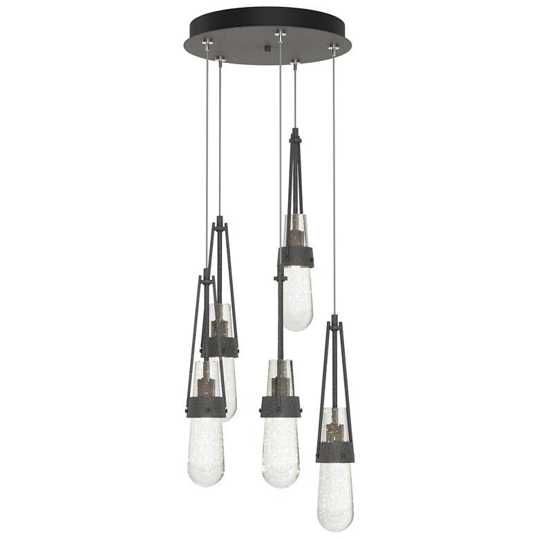 Image 1 Link 13" Wide 5-Light Natural Iron Long Pendant w/ Clear Bubble Glass