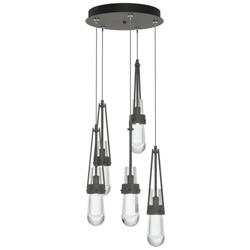 Link 13&quot; Wide 5-Light Natural Iron Long Pendant With Clear Glass Shade