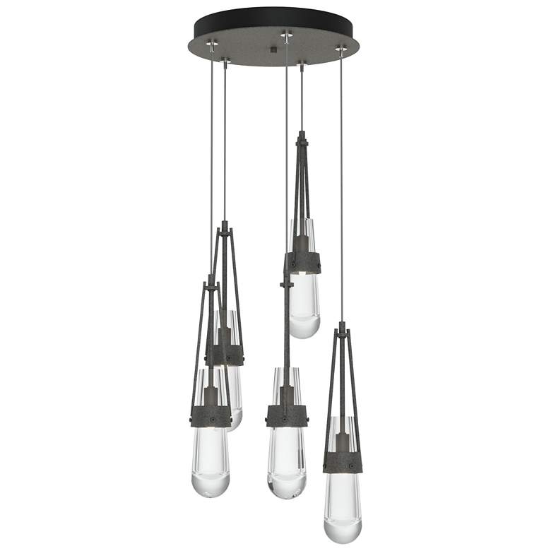 Image 1 Link 13" Wide 5-Light Natural Iron Long Pendant With Clear Glass Shade