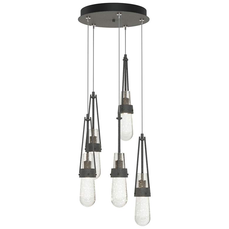 Image 1 Link 13" Wide 5-Light Natural Iron Standard Pendant With Bubble Glass