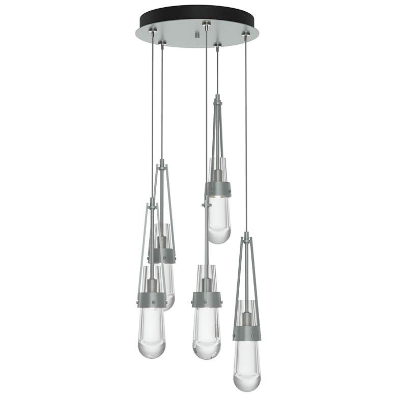 Image 1 Link 13 inch Wide 5-Light Vintage Platinum Long Pendant With Clear Glass S