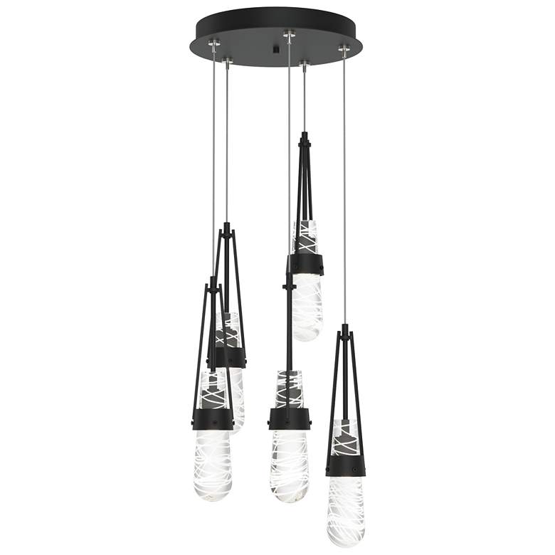 Image 1 Link 13"W 5-Light Black Standard Pendant w/ Clear White Threaded Shade
