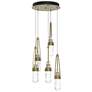 Link 13"W 5-Light Gold Long Pendant w/ Clear White Threaded Glass Shad