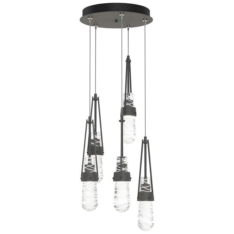 Image 1 Link 13"W 5-Light Iron Standard Pendant w/ Clear White Threaded Shade