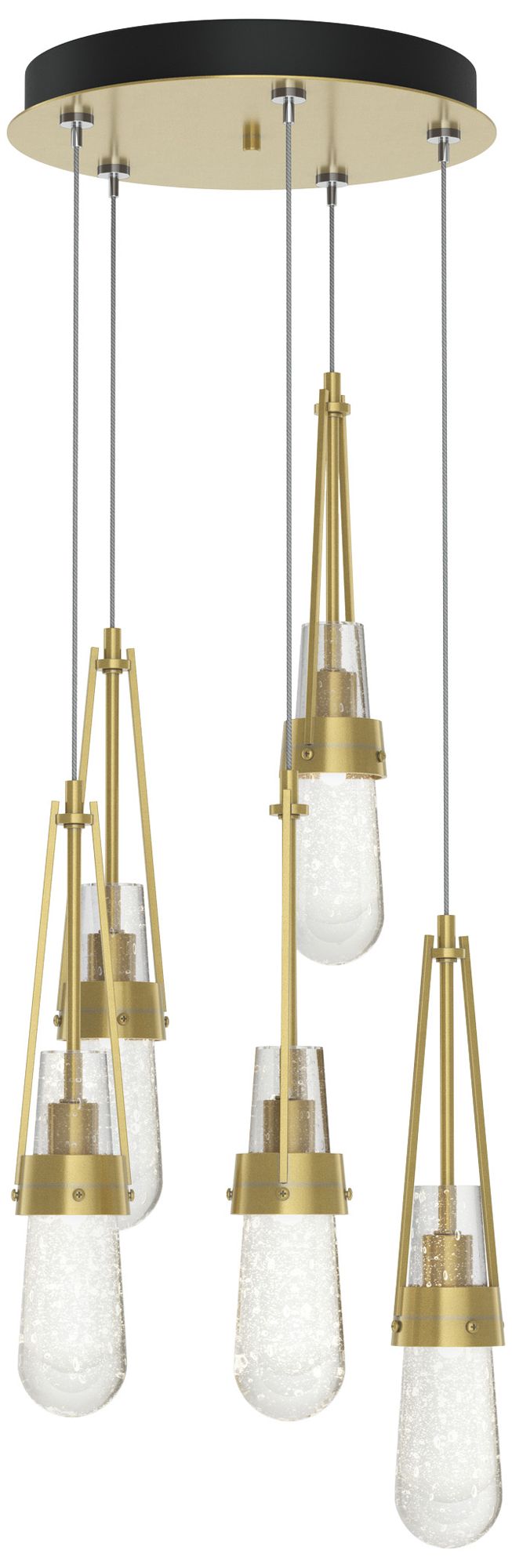 Link 13"W 5-Light Modern Brass Long Pendant w/ Clear Glass Made to Ord