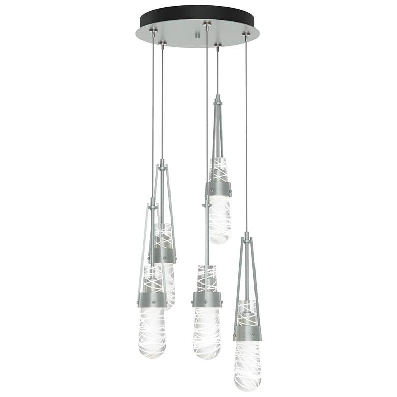 Image 1 Link 13"W 5-Light Platinum Long Pendant w/ Clear White Threaded Glass