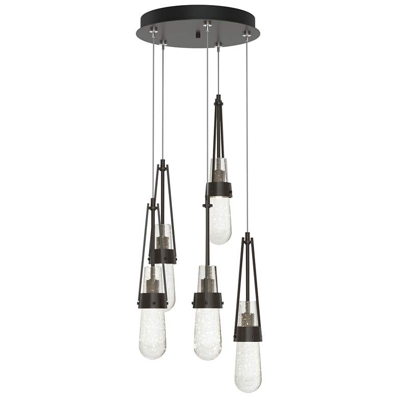 Image 1 Link 13 inchW 5-Light Rubbed Bronze Long Pendant w/ Clear Bubble Glass Sha