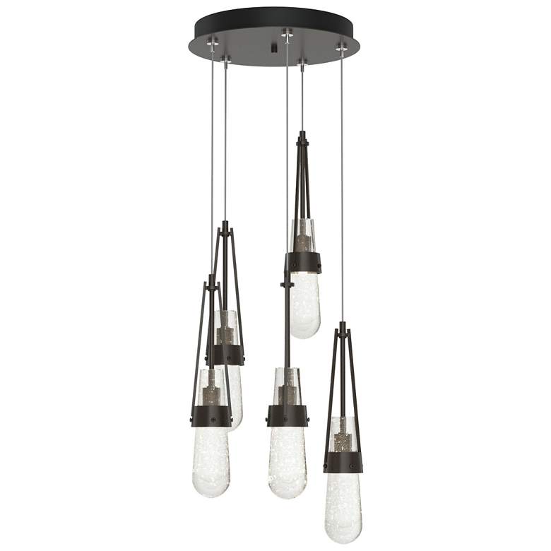 Image 1 Link 13"W 5-Light Rubbed Bronze Long Pendant w/ Clear Bubble Glass Sha