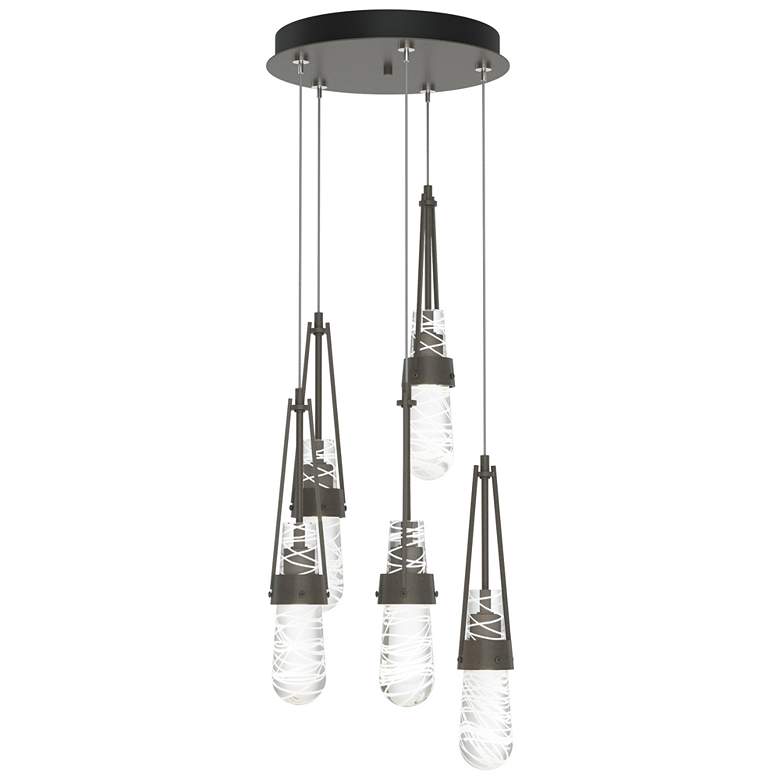 Image 1 Link 13"W 5-Light Smoke Long Pendant w/ Clear White Threaded Glass Sha