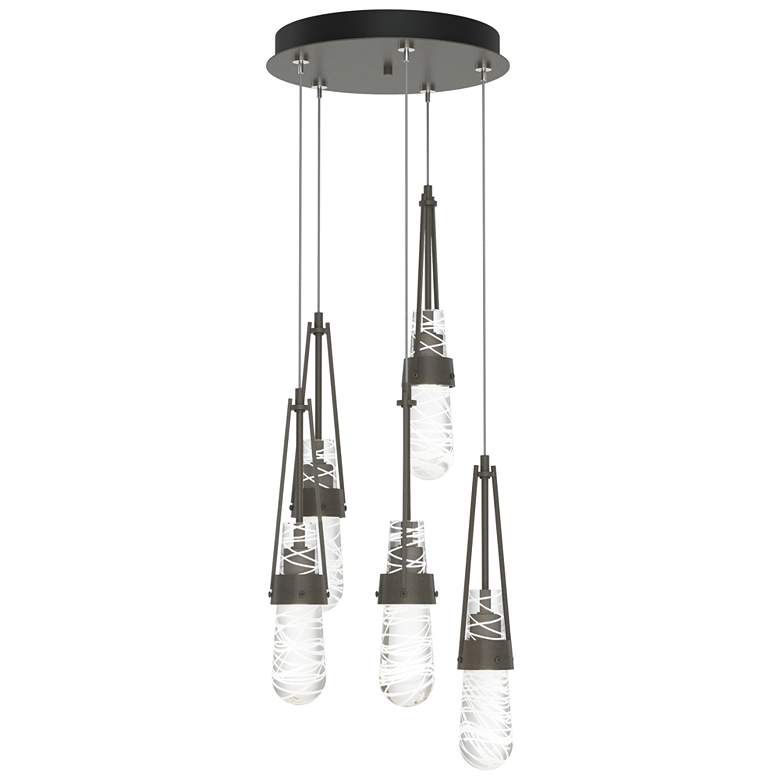 Image 1 Link 13"W 5-Light Smoke Standard Pendant w/ Clear White Threaded Shade