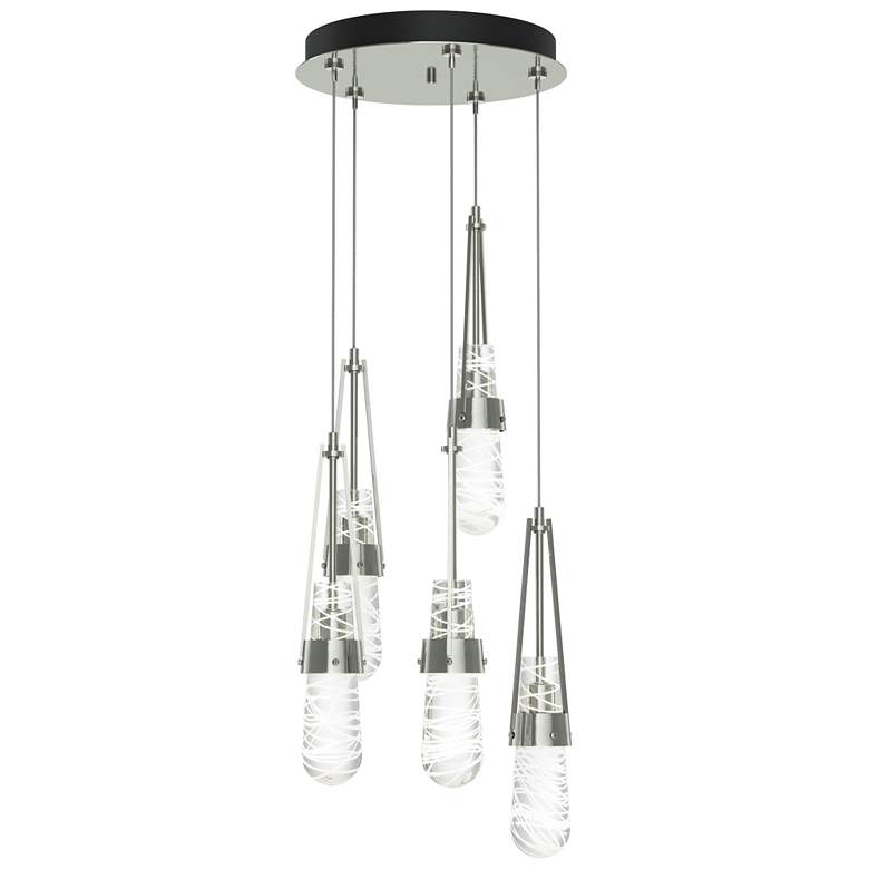 Image 1 Link 13"W 5-Light Sterling Long Pendant w/ Clear White Threaded Glass
