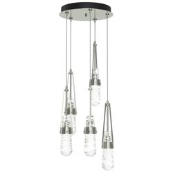 Link 13"W 5-Light Sterling Long Pendant w/ Clear White Threaded Glass