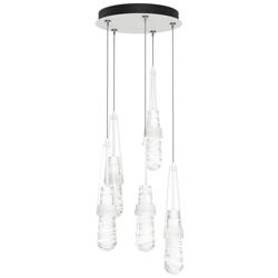 Link 13&quot;W 5-Light White Long Pendant w/ Clear White Threaded Glass Sha