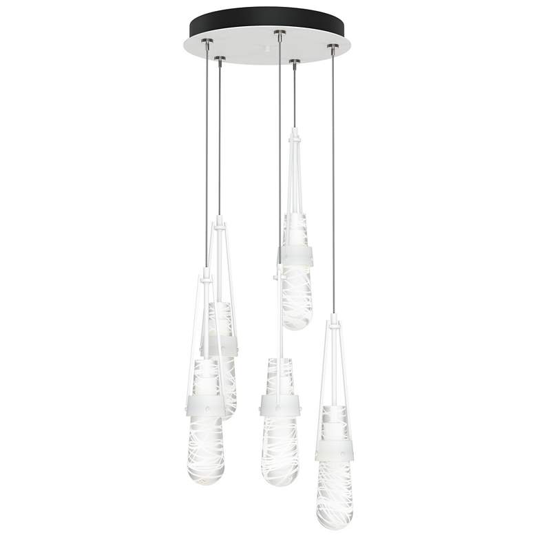 Image 1 Link 13"W 5-Light White Long Pendant w/ Clear White Threaded Glass Sha