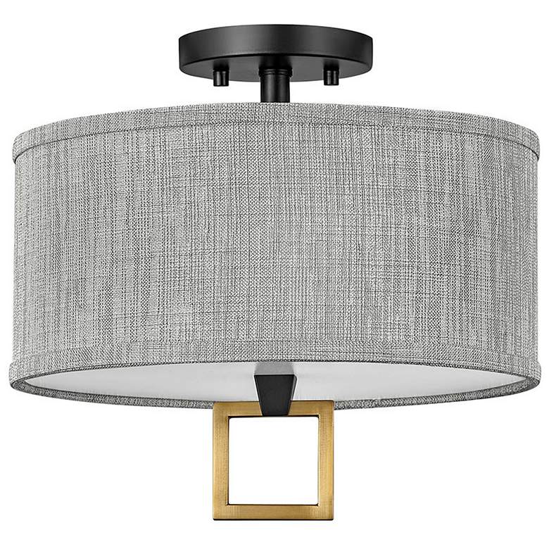 Image 1 Link 13"W Black with Heather Gray Linen Shade Ceiling Light