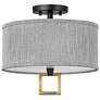 Link 13"W Black with Heather Gray Linen Shade Ceiling Light