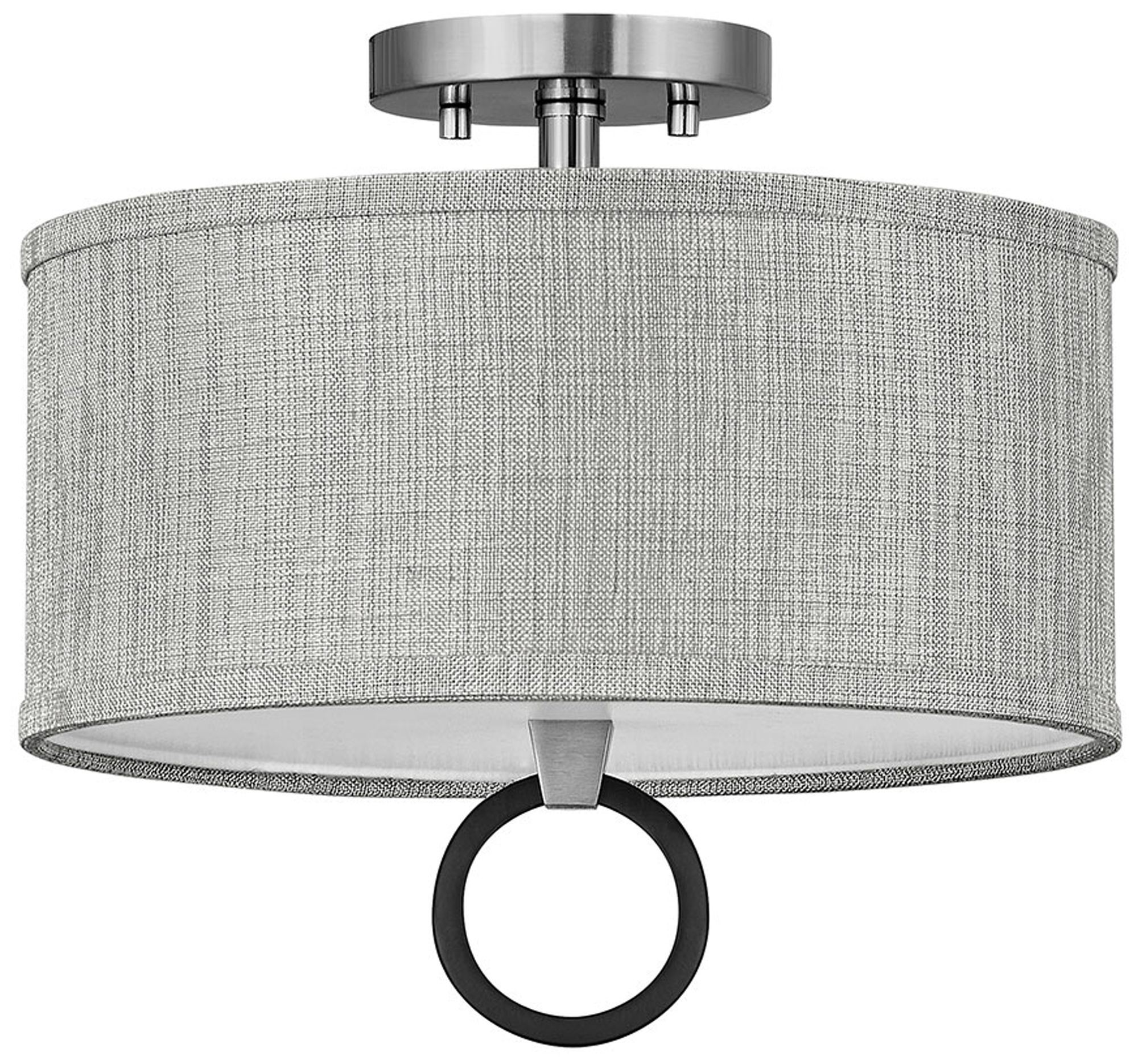 Image Link 13"W Nickel with Heather Gray Linen Shade Ceiling Light