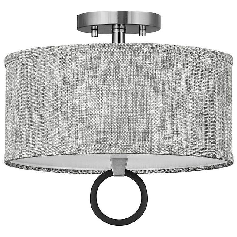 Image 1 Link 13"W Nickel with Heather Gray Linen Shade Ceiling Light
