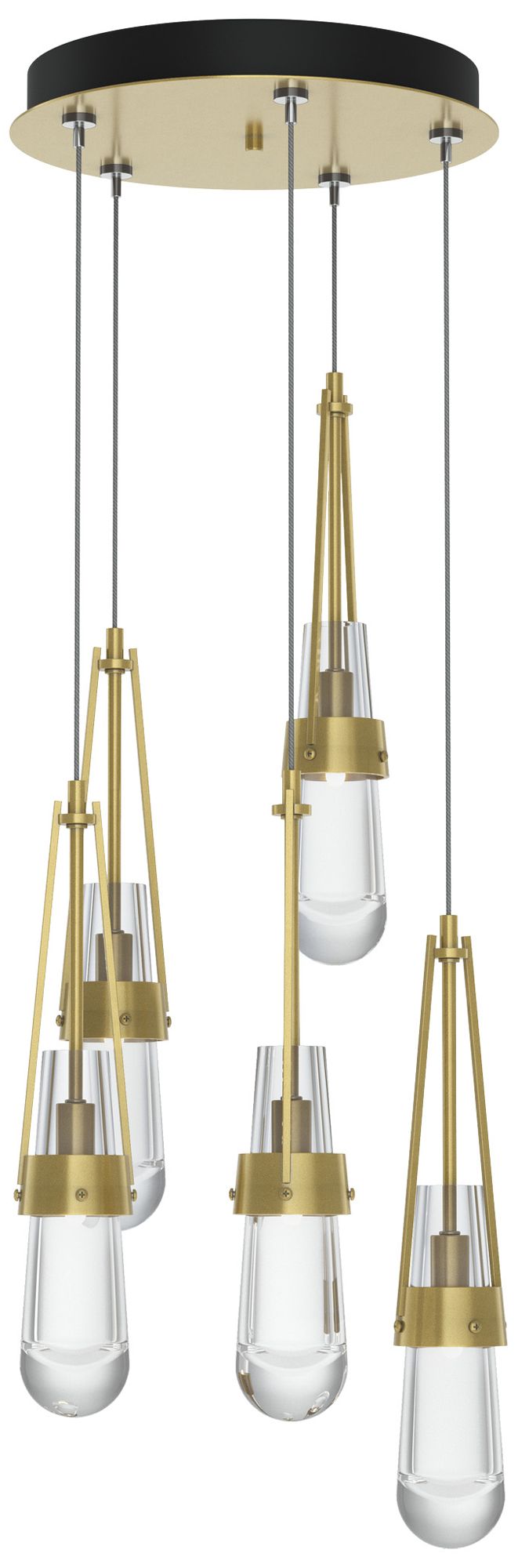 Link 13"W 5-Light Modern Brass Long Pendant With Clear Glass Made to Order
